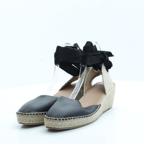 ASOS Womens Black Faux Leather Espadrille Heel UK 6