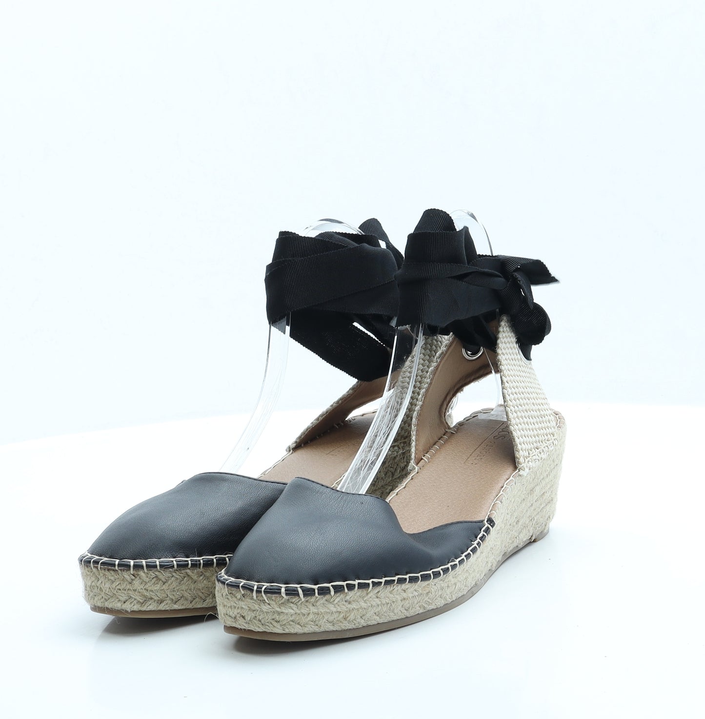 ASOS Womens Black Faux Leather Espadrille Heel UK 6