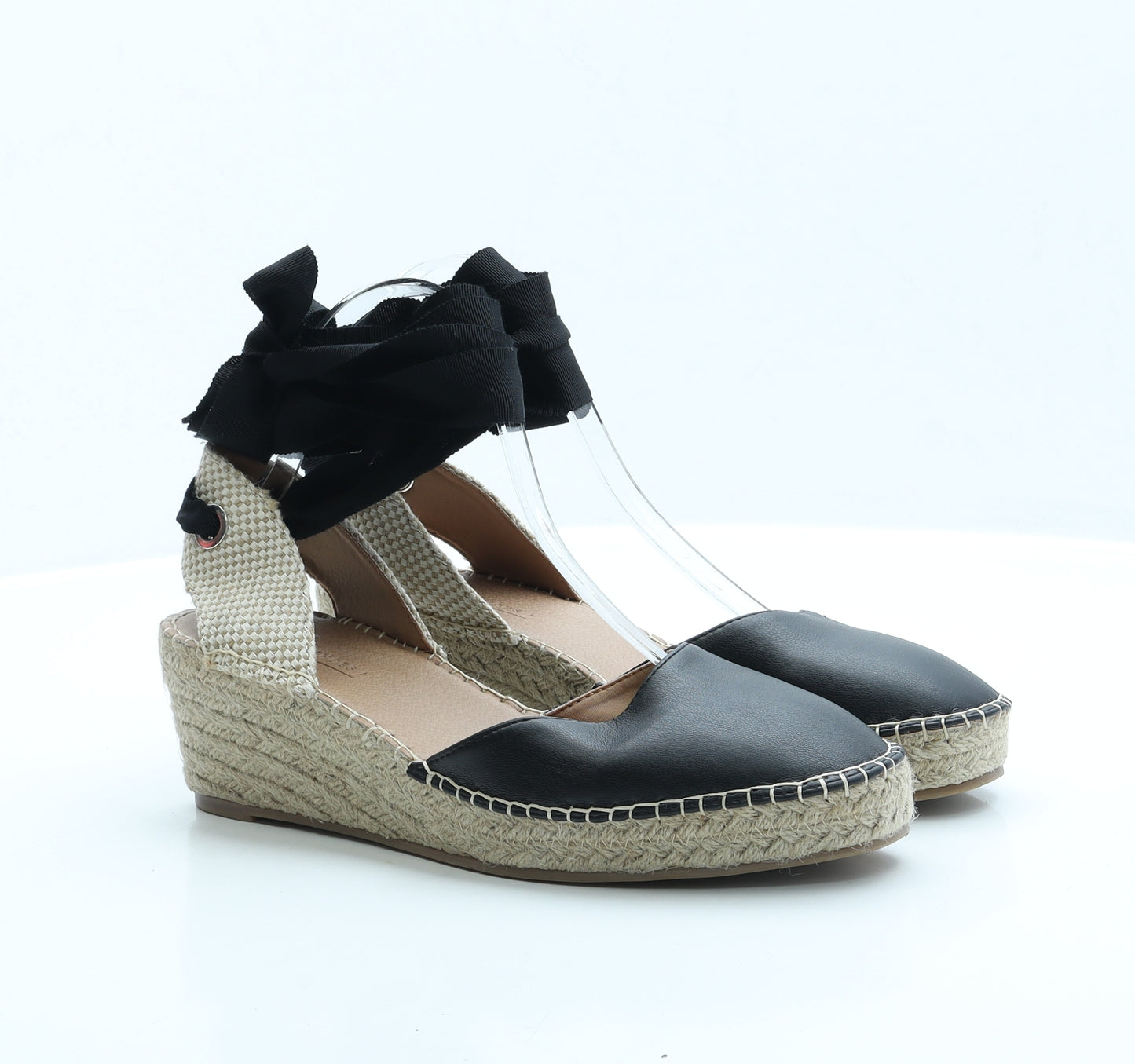 ASOS Womens Black Faux Leather Espadrille Heel UK 6