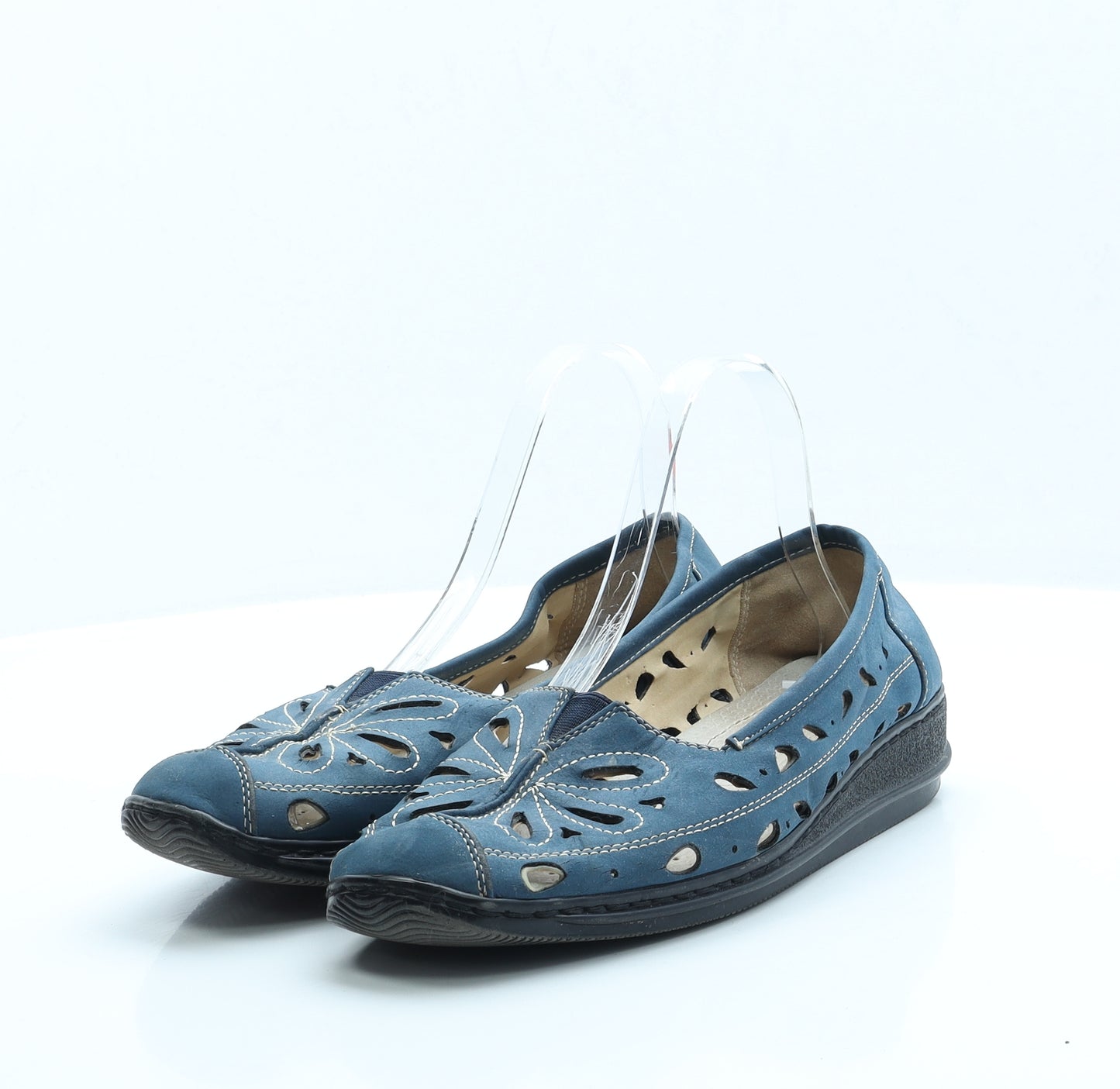 Damart Womens Blue Geometric Polyester Slip On Flat UK 6 EUR 39