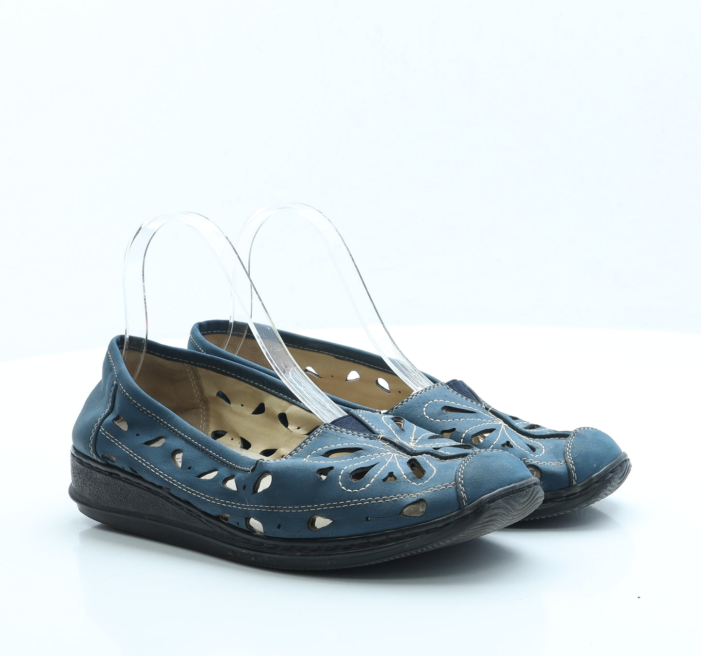 Damart Womens Blue Geometric Polyester Slip On Flat UK 6 EUR 39