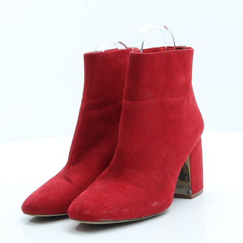 Stradivarius Womens Red Faux Suede Bootie Boot UK 3 EUR 36