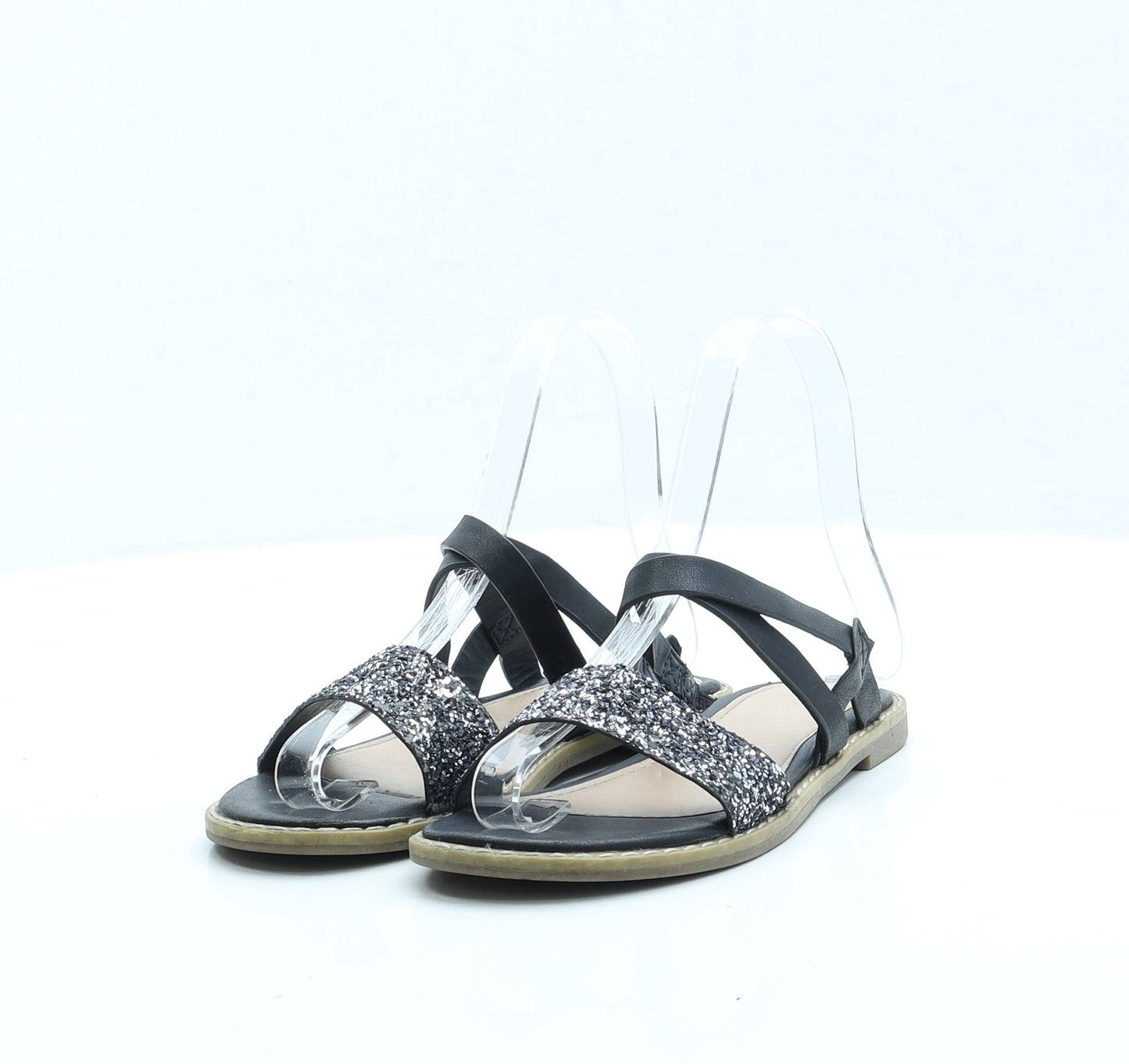 George Girls Black Faux Leather Slip On Sandal UK 1 EUR 33