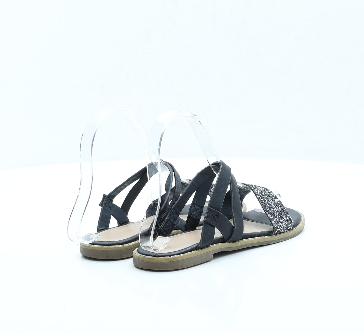 George Girls Black Faux Leather Slip On Sandal UK 1 EUR 33