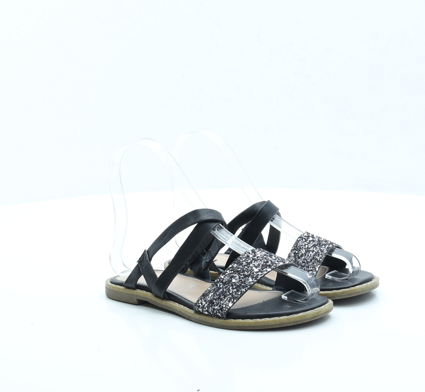 George Girls Black Faux Leather Slip On Sandal UK 1 EUR 33