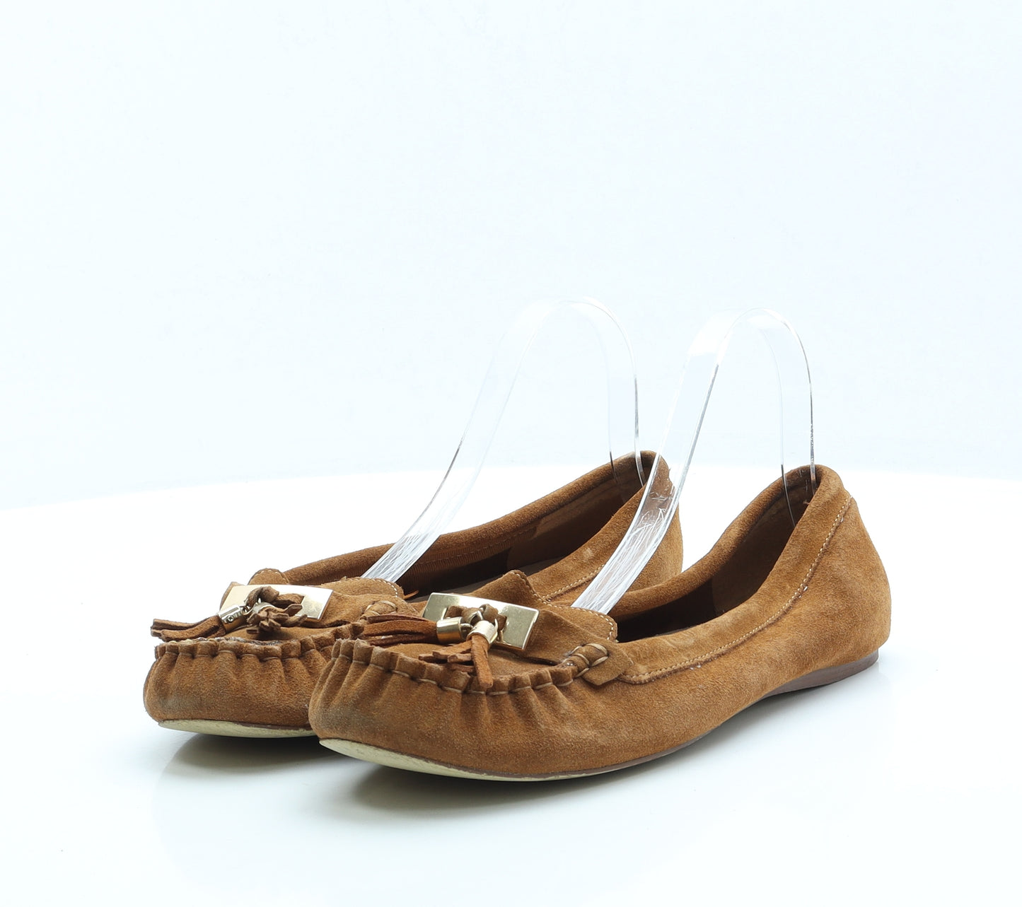 New Look Womens Brown Faux Suede Loafer Flat UK 7 EUR 40 - Wide Fit
