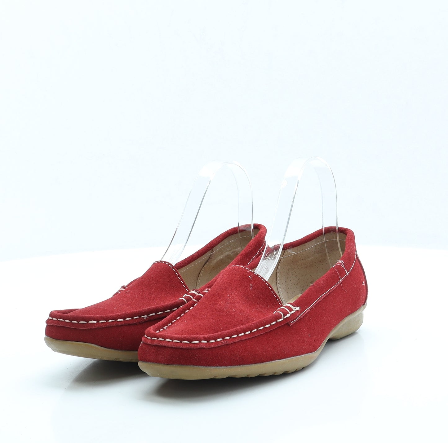 Preworn Womens Red Faux Suede Loafer Flat UK 5 EUR 38 US 7