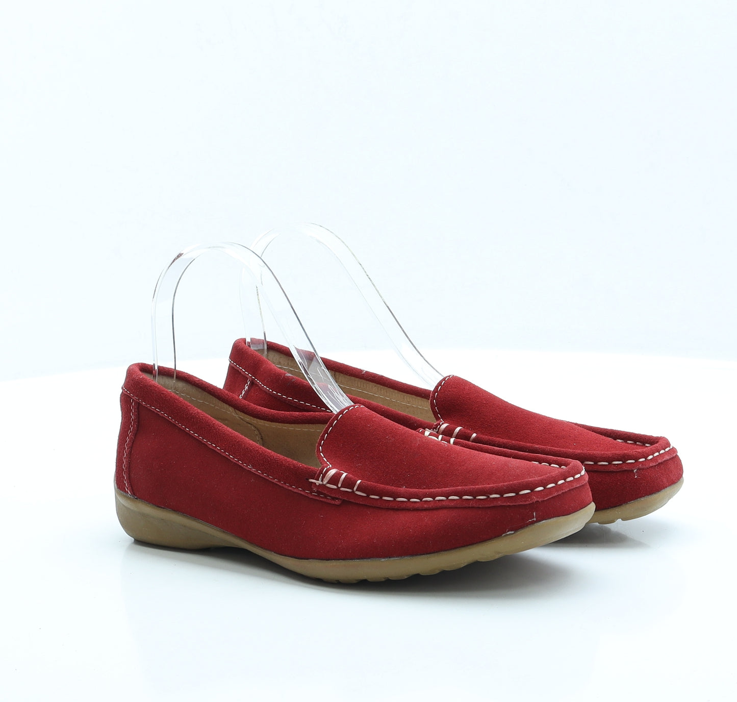 Preworn Womens Red Faux Suede Loafer Flat UK 5 EUR 38 US 7