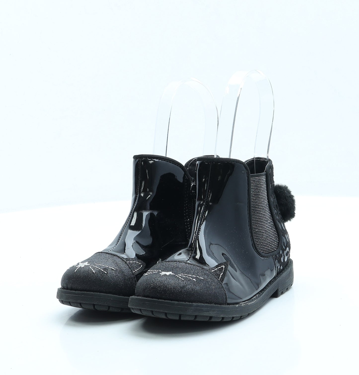 Primark Girls Black Vinyl Chelsea Boot UK 10 EUR 28 US 11 - Cat