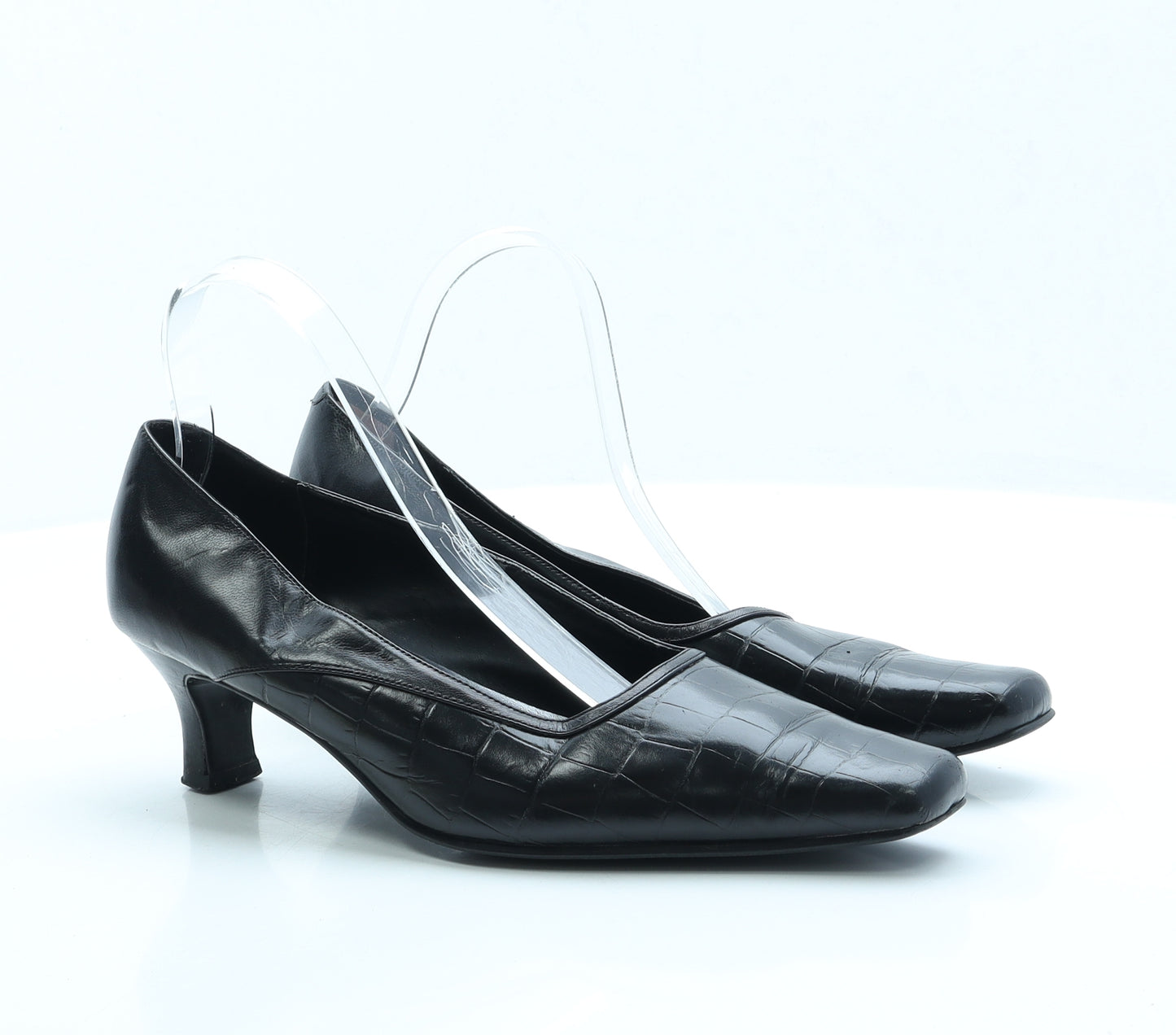 K Womens Black Animal Print Faux Leather Court Heel UK 6.5