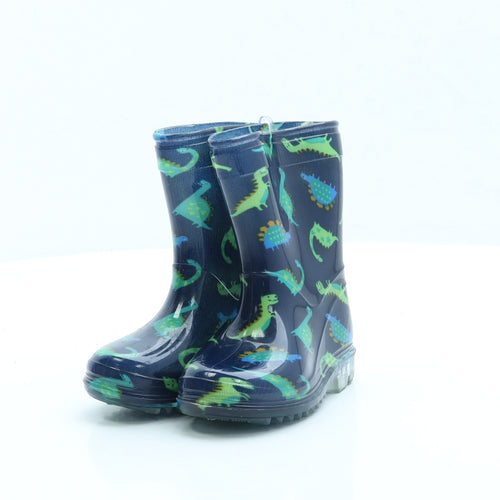 Preworn Boys Blue Geometric Rubber Wellies Boot UK 4 - Dinosaur