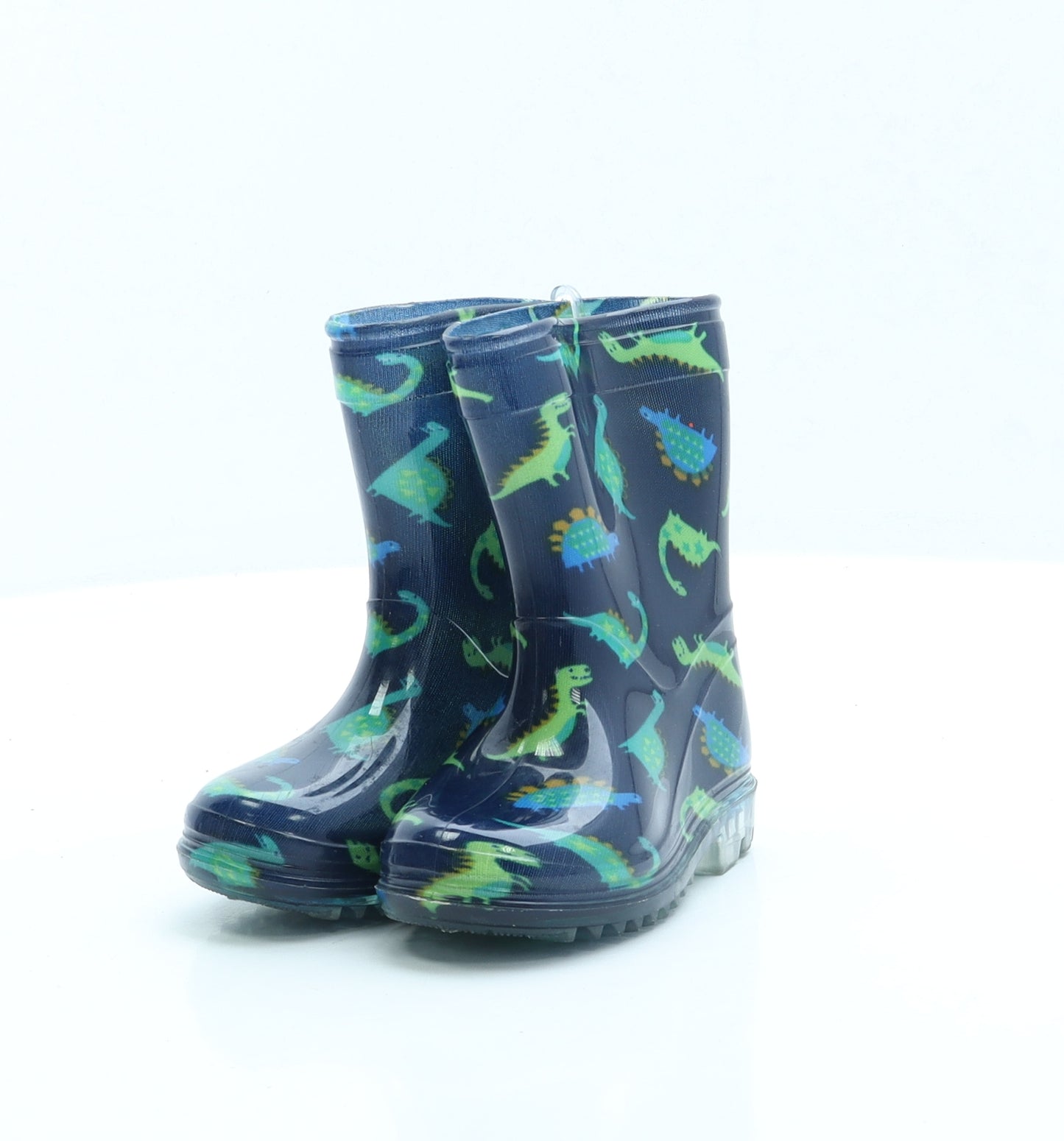 Preworn Boys Blue Geometric Rubber Wellies Boot UK 4 - Dinosaur