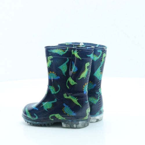Preworn Boys Blue Geometric Rubber Wellies Boot UK 4 - Dinosaur
