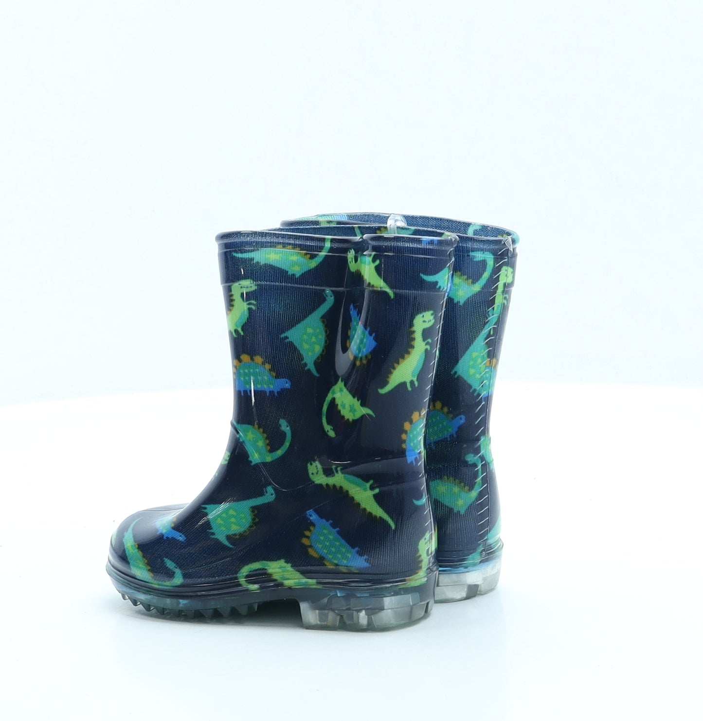 Preworn Boys Blue Geometric Rubber Wellies Boot UK 4 - Dinosaur