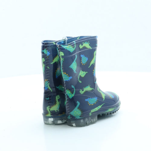 Preworn Boys Blue Geometric Rubber Wellies Boot UK 4 - Dinosaur