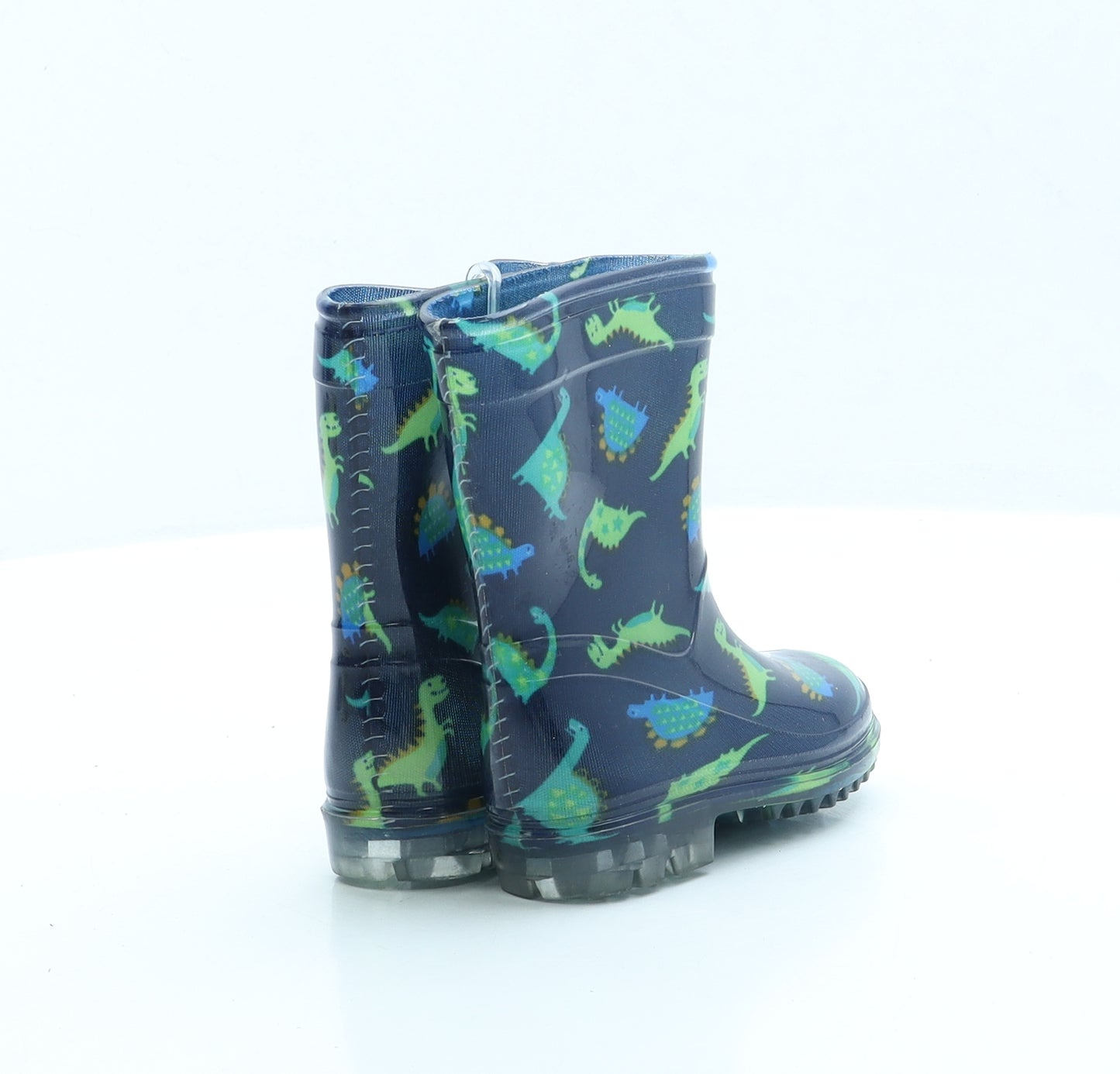 Preworn Boys Blue Geometric Rubber Wellies Boot UK 4 - Dinosaur