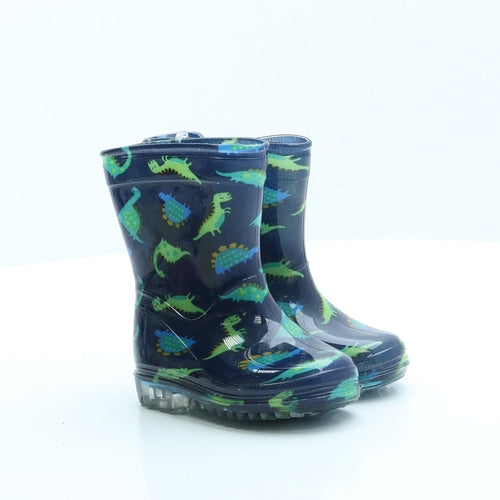 Preworn Boys Blue Geometric Rubber Wellies Boot UK 4 - Dinosaur
