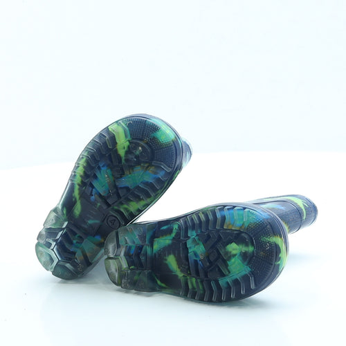 Preworn Boys Blue Geometric Rubber Wellies Boot UK 4 - Dinosaur
