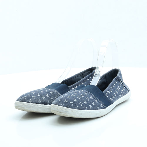 Primark Womens Blue Geometric Fabric Slip On Flat UK 5 EUR 38 US 7 - Anchor