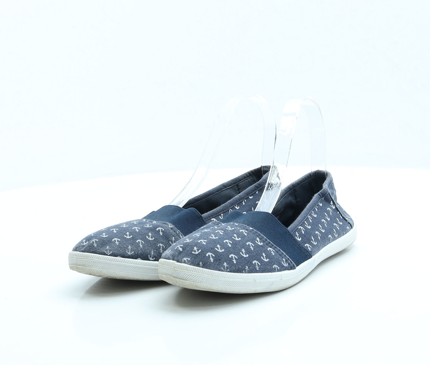 Primark Womens Blue Geometric Fabric Slip On Flat UK 5 EUR 38 US 7 - Anchor