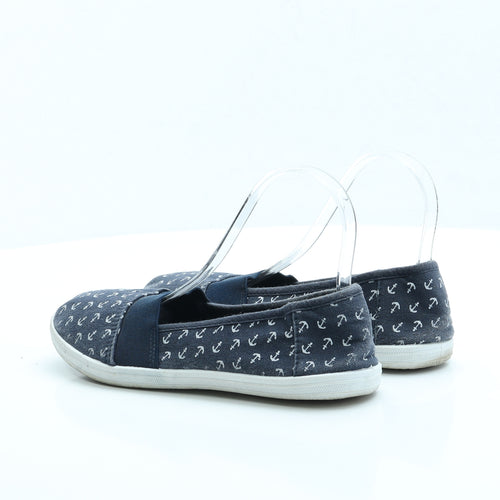 Primark Womens Blue Geometric Fabric Slip On Flat UK 5 EUR 38 US 7 - Anchor