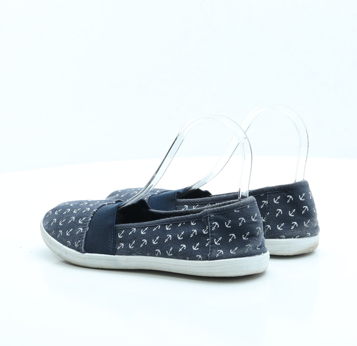 Primark Womens Blue Geometric Fabric Slip On Flat UK 5 EUR 38 US 7 - Anchor