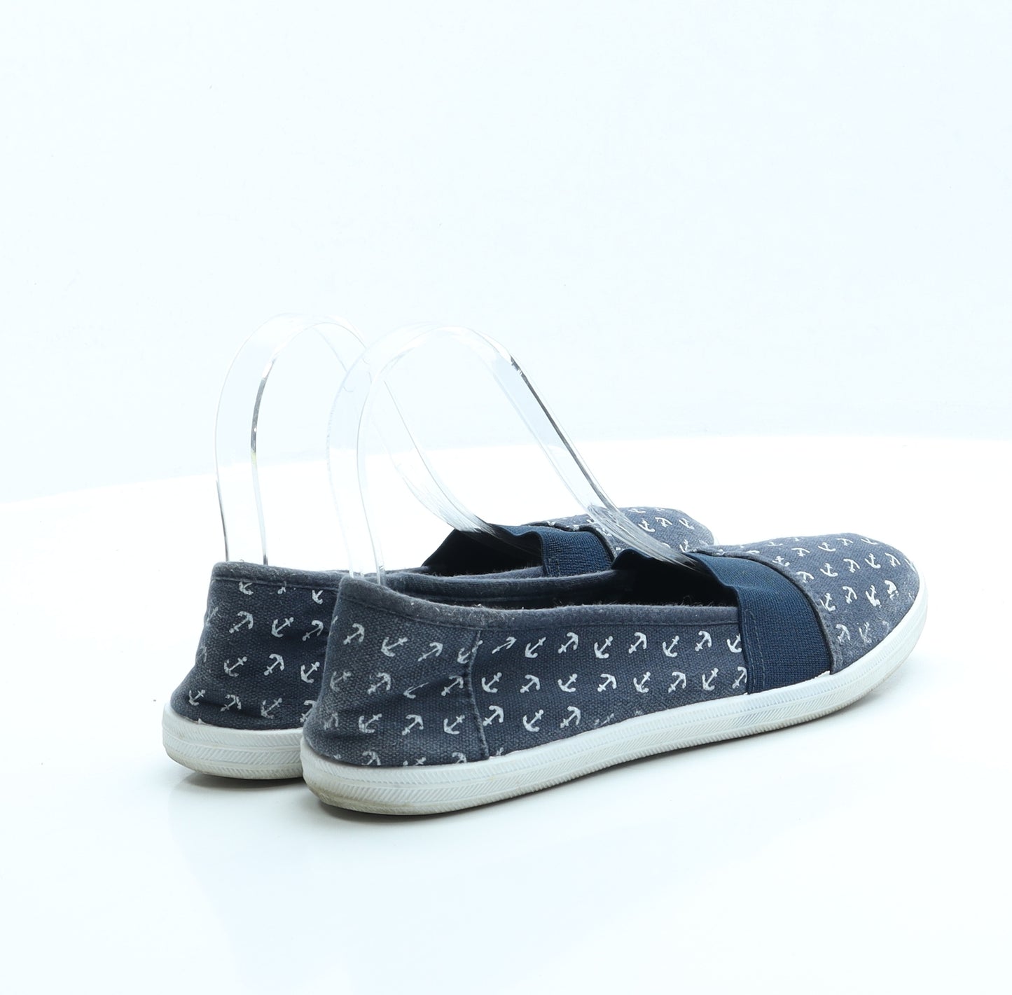 Primark Womens Blue Geometric Fabric Slip On Flat UK 5 EUR 38 US 7 - Anchor