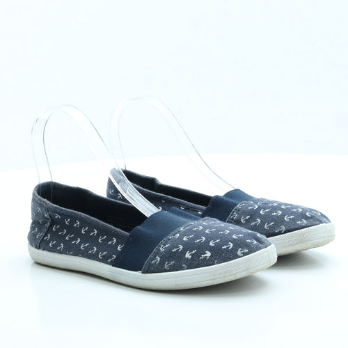 Primark Womens Blue Geometric Fabric Slip On Flat UK 5 EUR 38 US 7 - Anchor