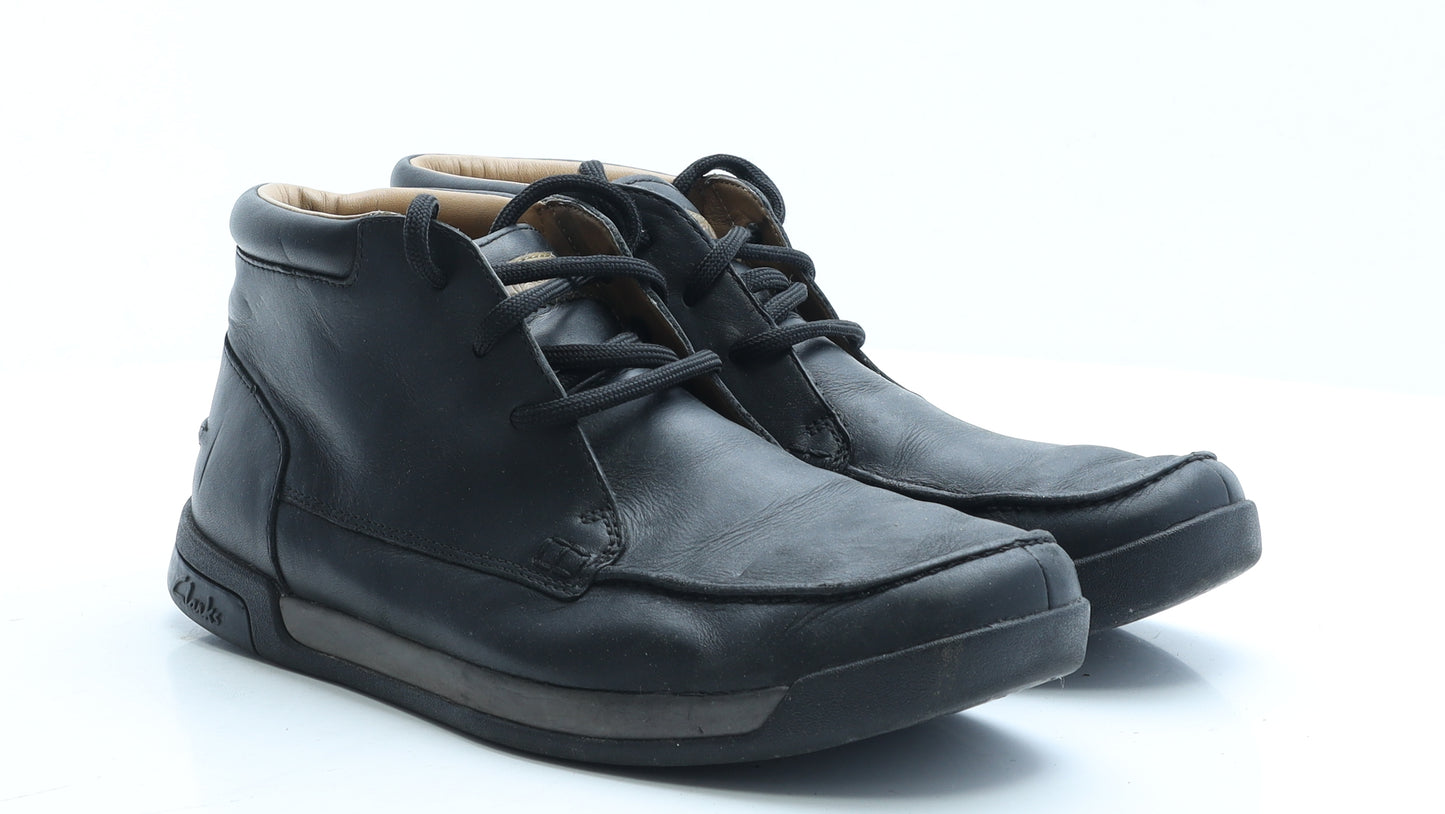 Clarks Mens Black Leather Boat Shoe Casual UK 9