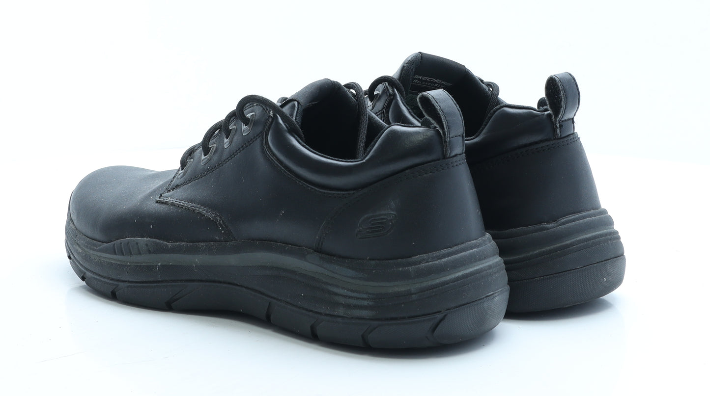 Skechers Mens Black Leather Boat Shoe Casual UK 10 EUR 45