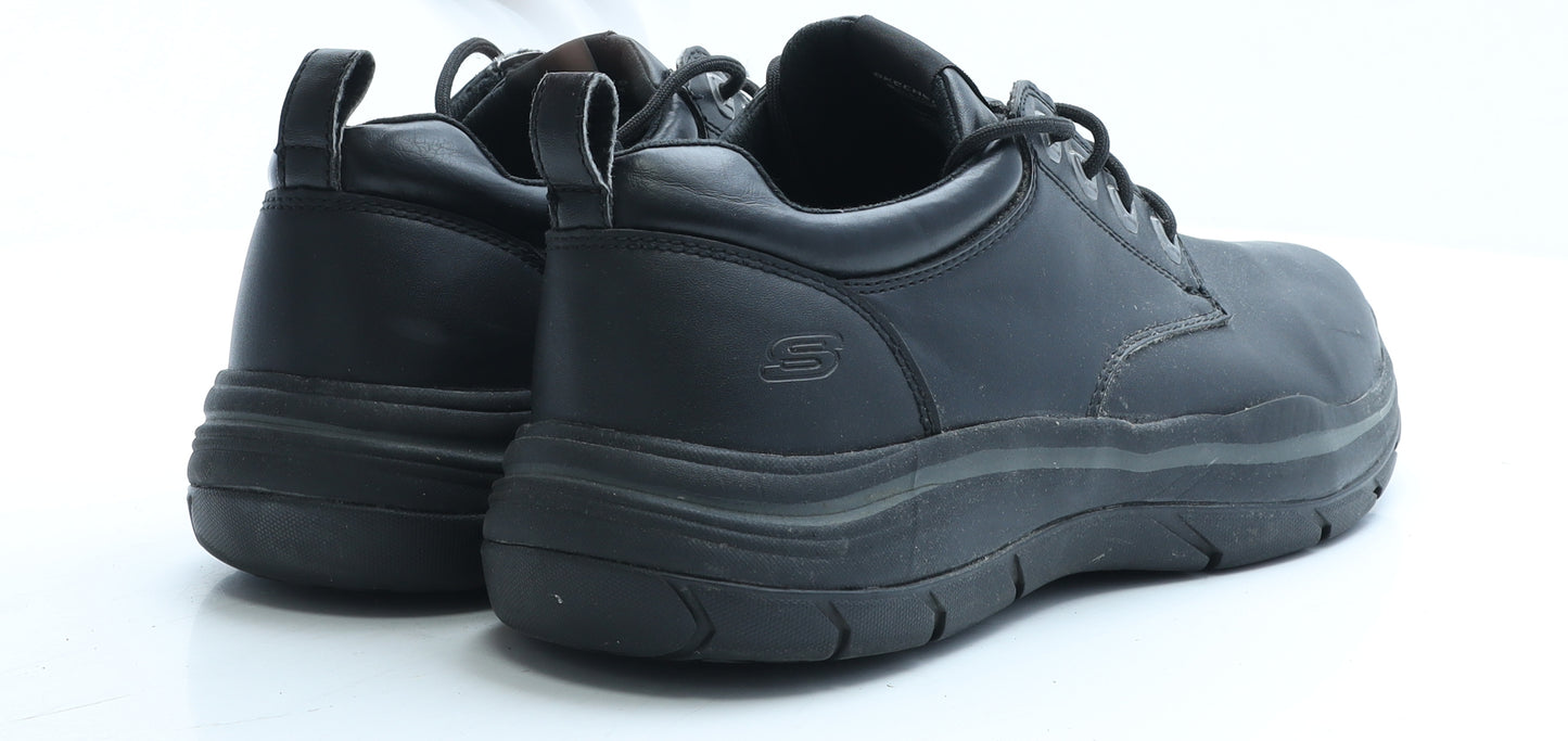 Skechers Mens Black Leather Boat Shoe Casual UK 10 EUR 45