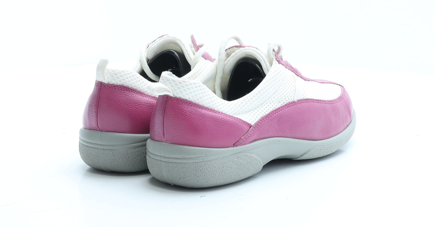Easy B Womens Pink Colourblock Leather Flat Casual UK 6