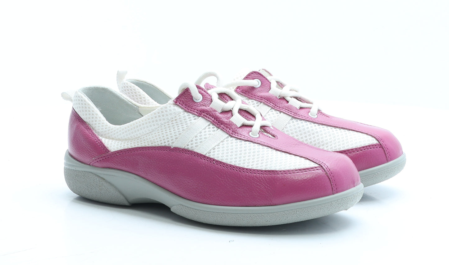 Easy B Womens Pink Colourblock Leather Flat Casual UK 6