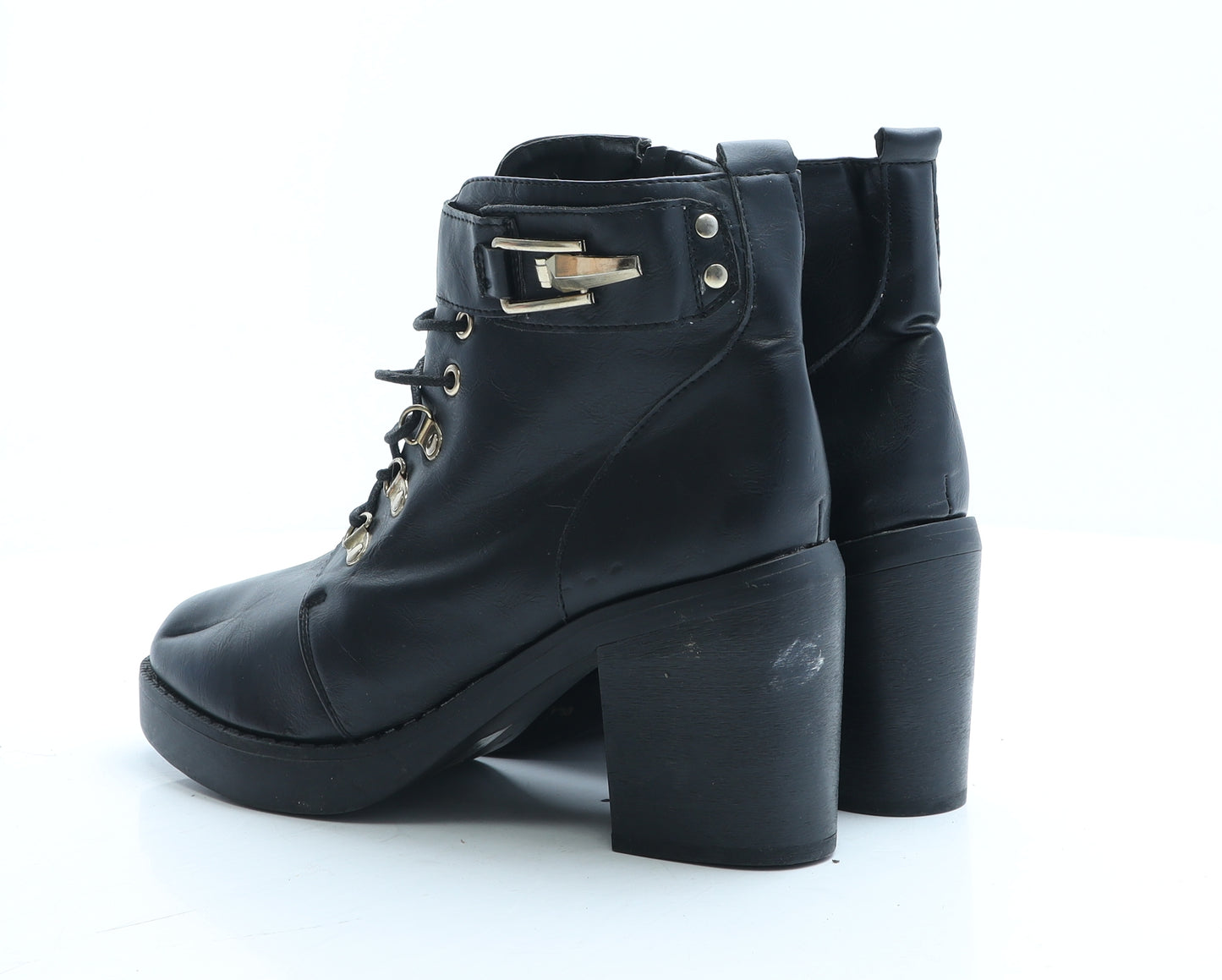 shoeFashionista.com Womens Black Faux Leather Combat Boot UK 7