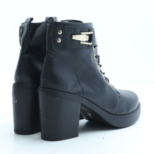 shoeFashionista.com Womens Black Faux Leather Combat Boot UK 7