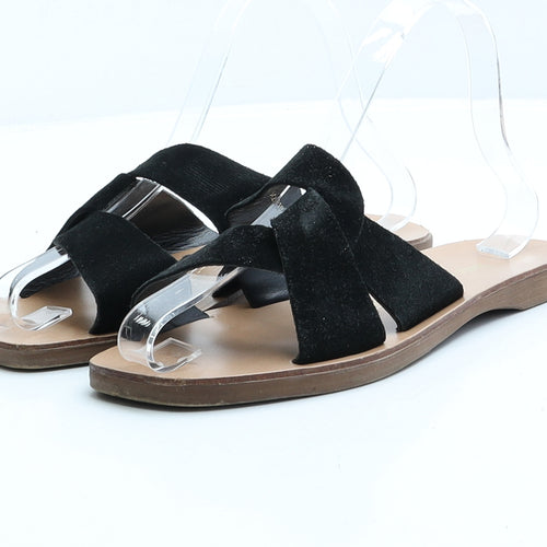 New Look Womens Black Faux Suede Slip On Sandal UK 4 EUR 37