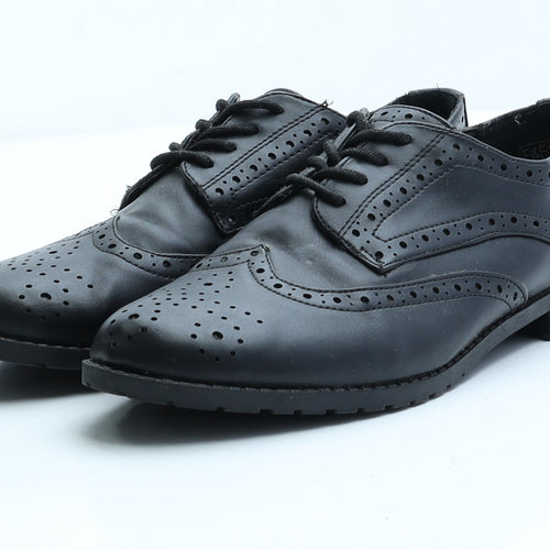 F&F Womens Black Faux Leather Mary Jane Flat UK 6 EUR 39