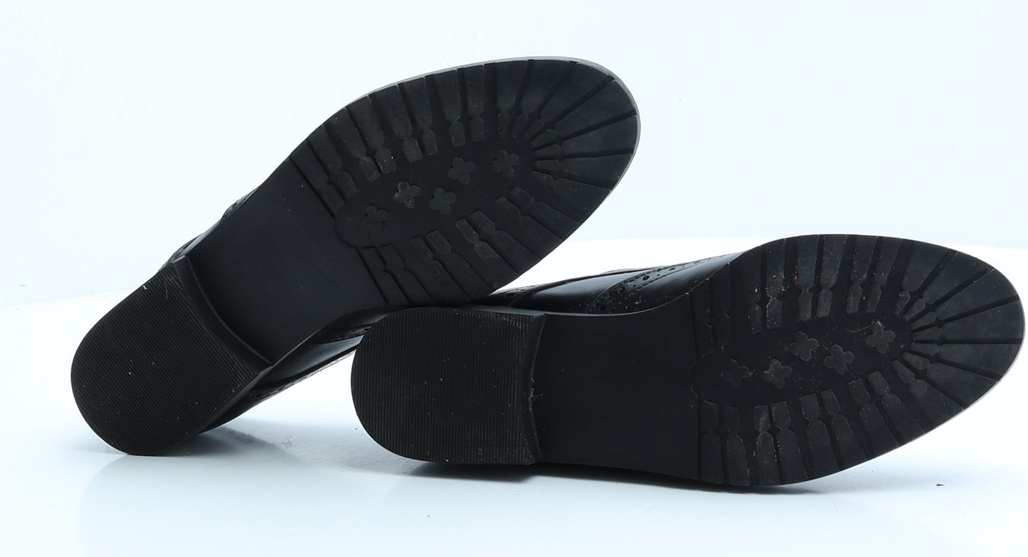 F&F Womens Black Faux Leather Mary Jane Flat UK 6 EUR 39