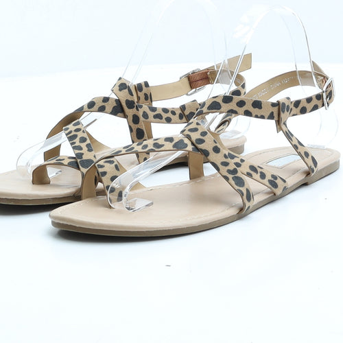 Primark Womens Brown Animal Print Faux Suede Strappy Sandal UK 6 EUR 39