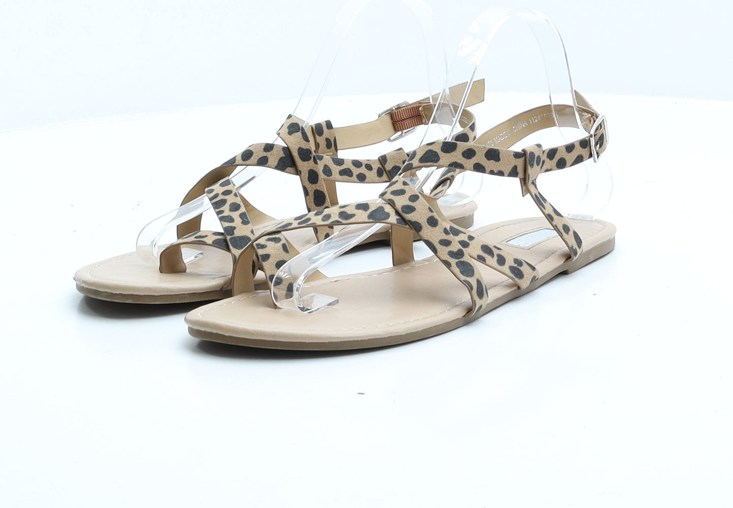 Primark Womens Brown Animal Print Faux Suede Strappy Sandal UK 6 EUR 39