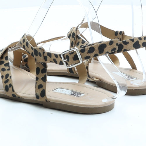 Primark Womens Brown Animal Print Faux Suede Strappy Sandal UK 6 EUR 39