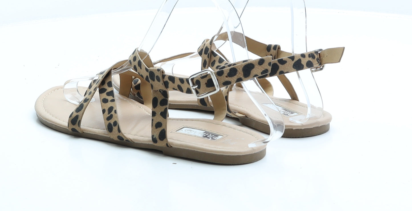 Primark Womens Brown Animal Print Faux Suede Strappy Sandal UK 6 EUR 39