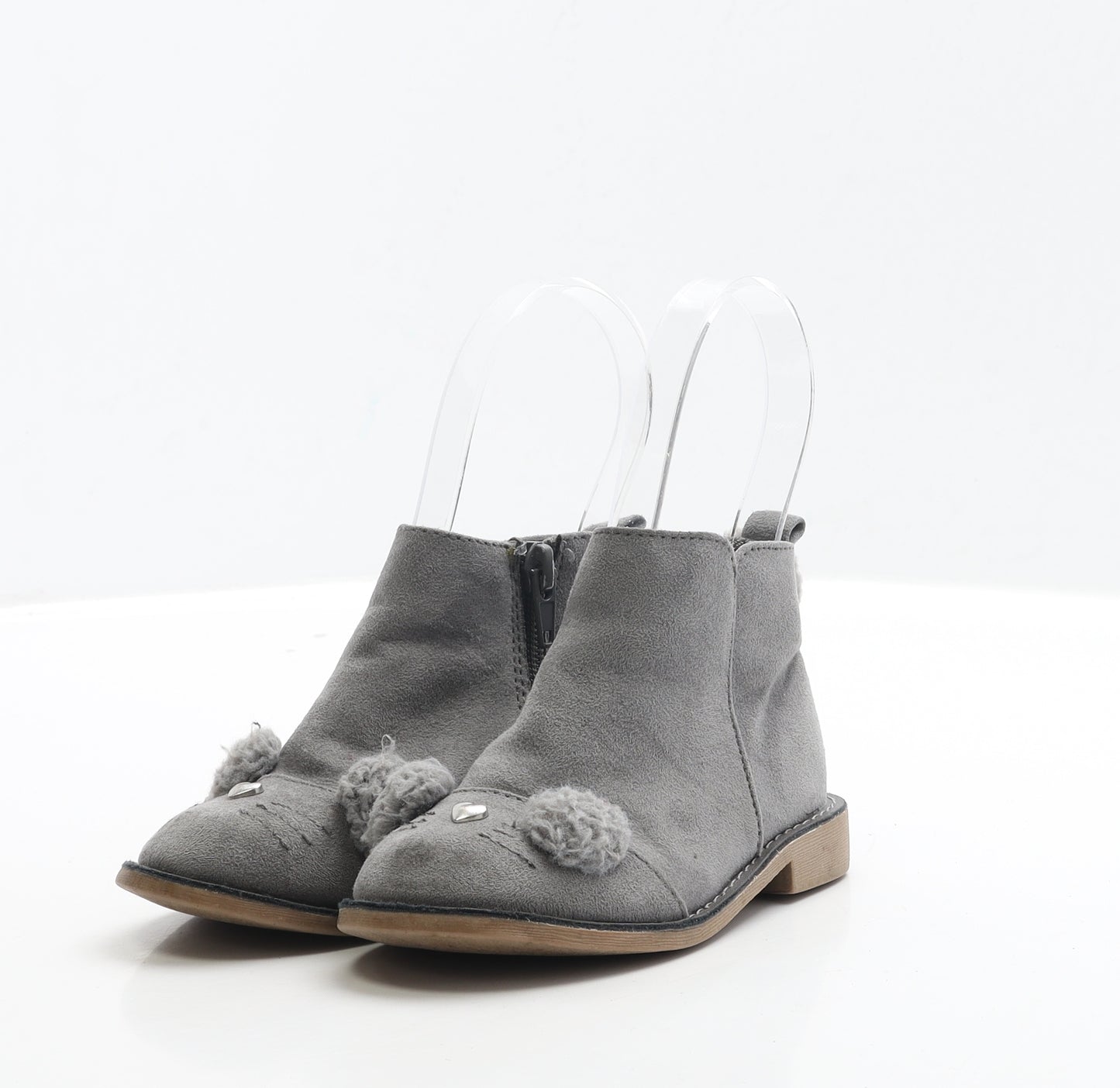Matalan Girls Grey Faux Suede Bootie Boot UK 7 EUR 24 - Bunny Detail