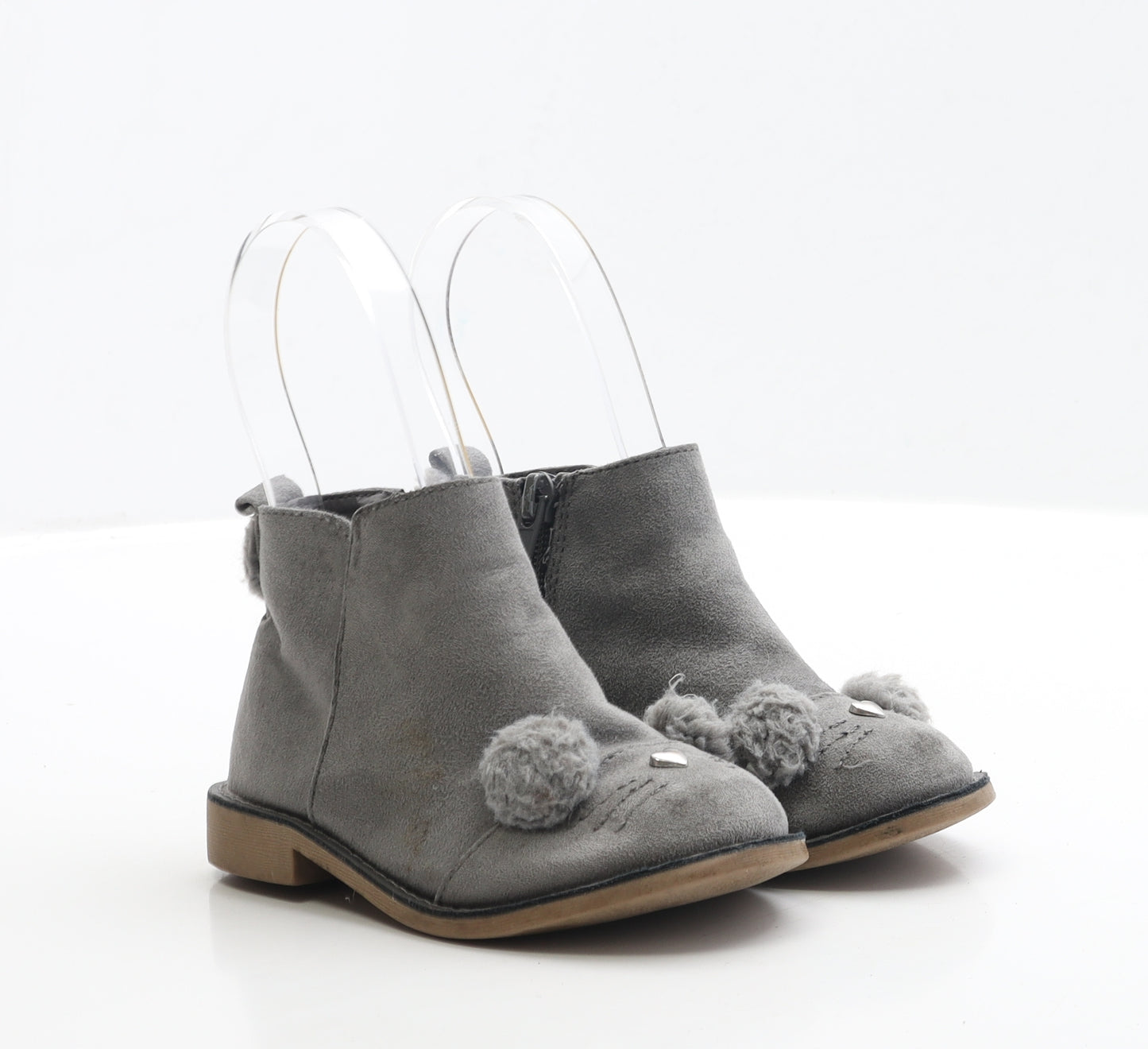 Matalan Girls Grey Faux Suede Bootie Boot UK 7 EUR 24 - Bunny Detail