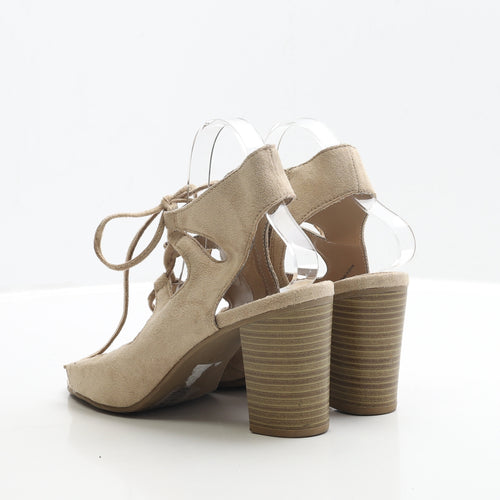 Dorothy Perkins Womens Beige Faux Suede Strappy Heel UK 7 - Lace up