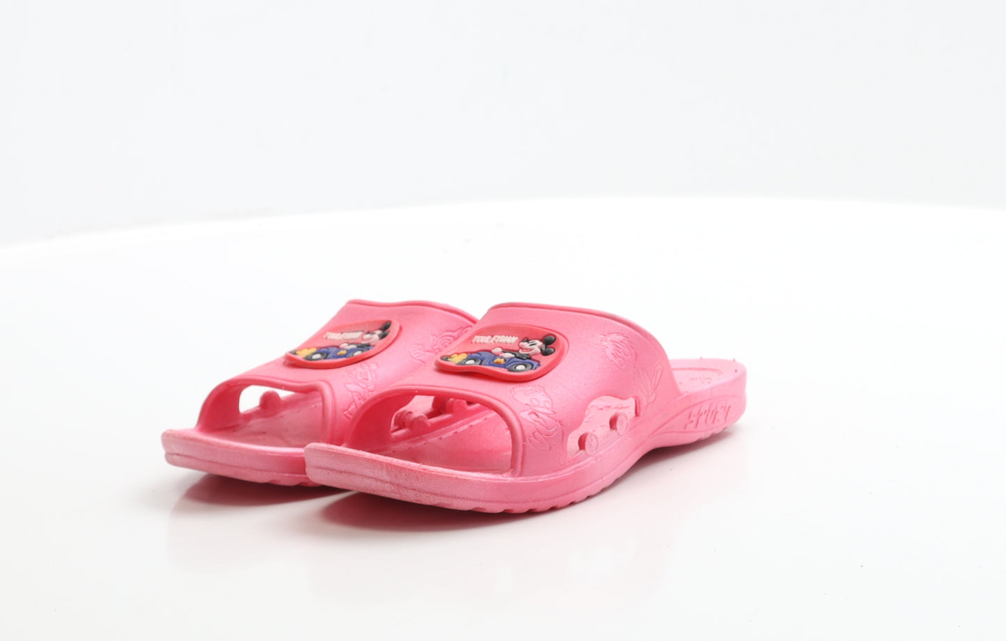 Preworn Girls Pink Rubber Slider Sandal UK 2 EUR 35 - Mickey Mouse