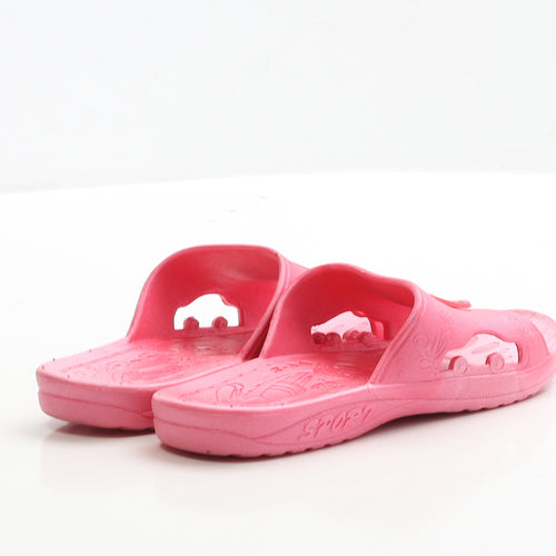 Preworn Girls Pink Rubber Slider Sandal UK 2 EUR 35 - Mickey Mouse