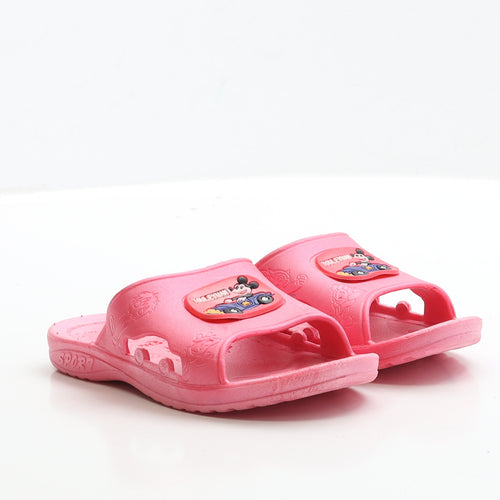 Preworn Girls Pink Rubber Slider Sandal UK 2 EUR 35 - Mickey Mouse