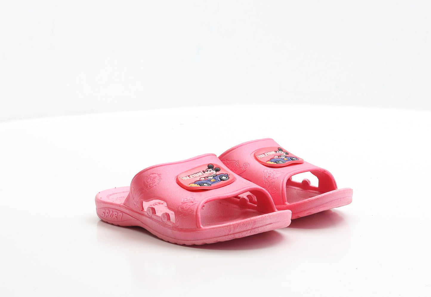 Preworn Girls Pink Rubber Slider Sandal UK 2 EUR 35 - Mickey Mouse