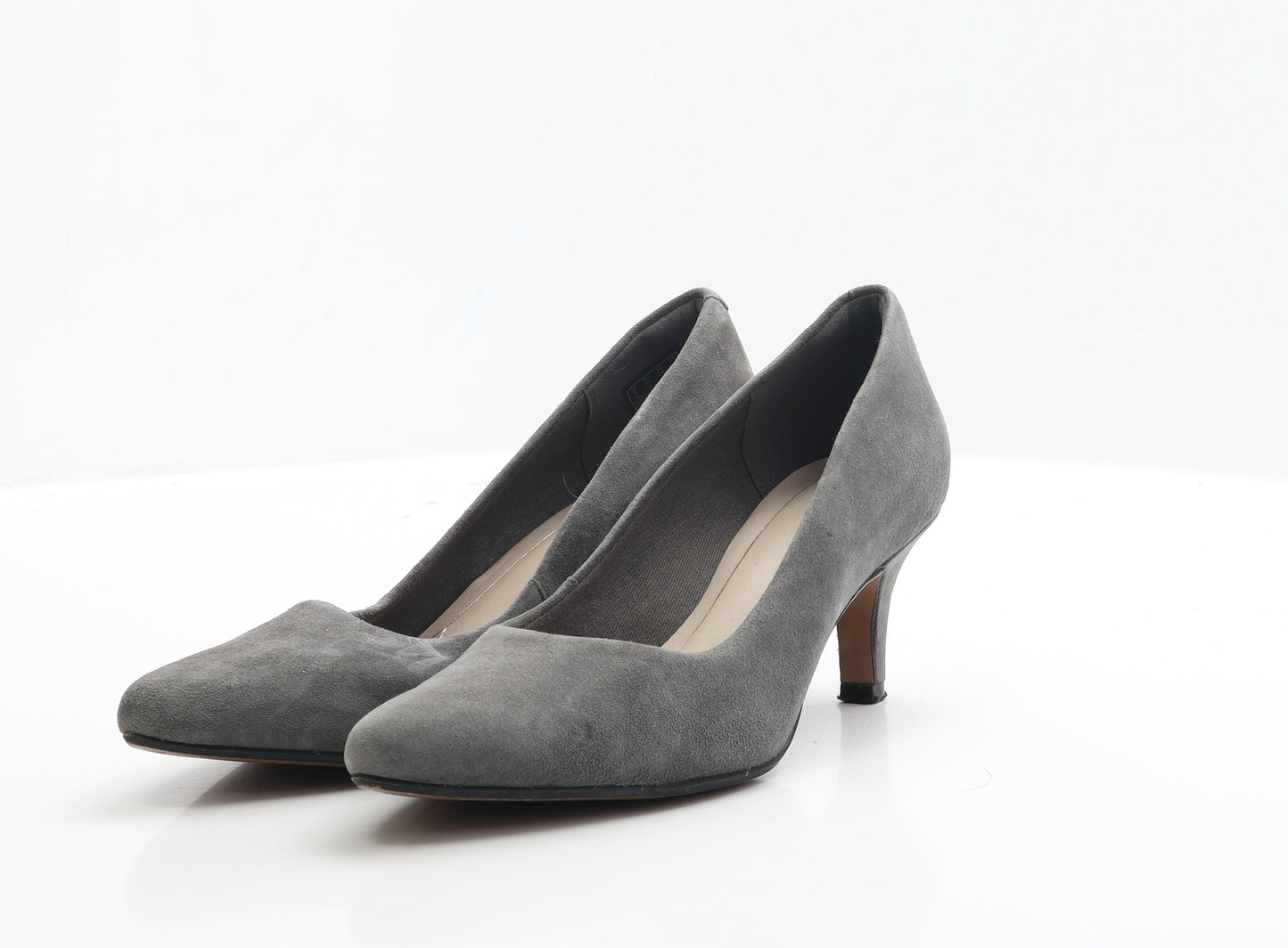 Clarks Womens Grey Faux Suede Court Heel UK 5